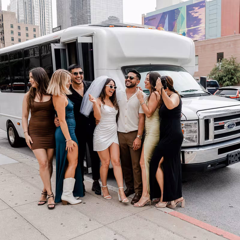 Black Mercedes Sprinter van staged for an Dallas Bachelor & Bachelorette Transportation group