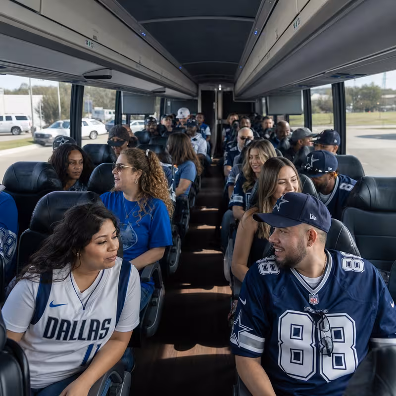 Passenger seating aboard a Dallas party bus rental