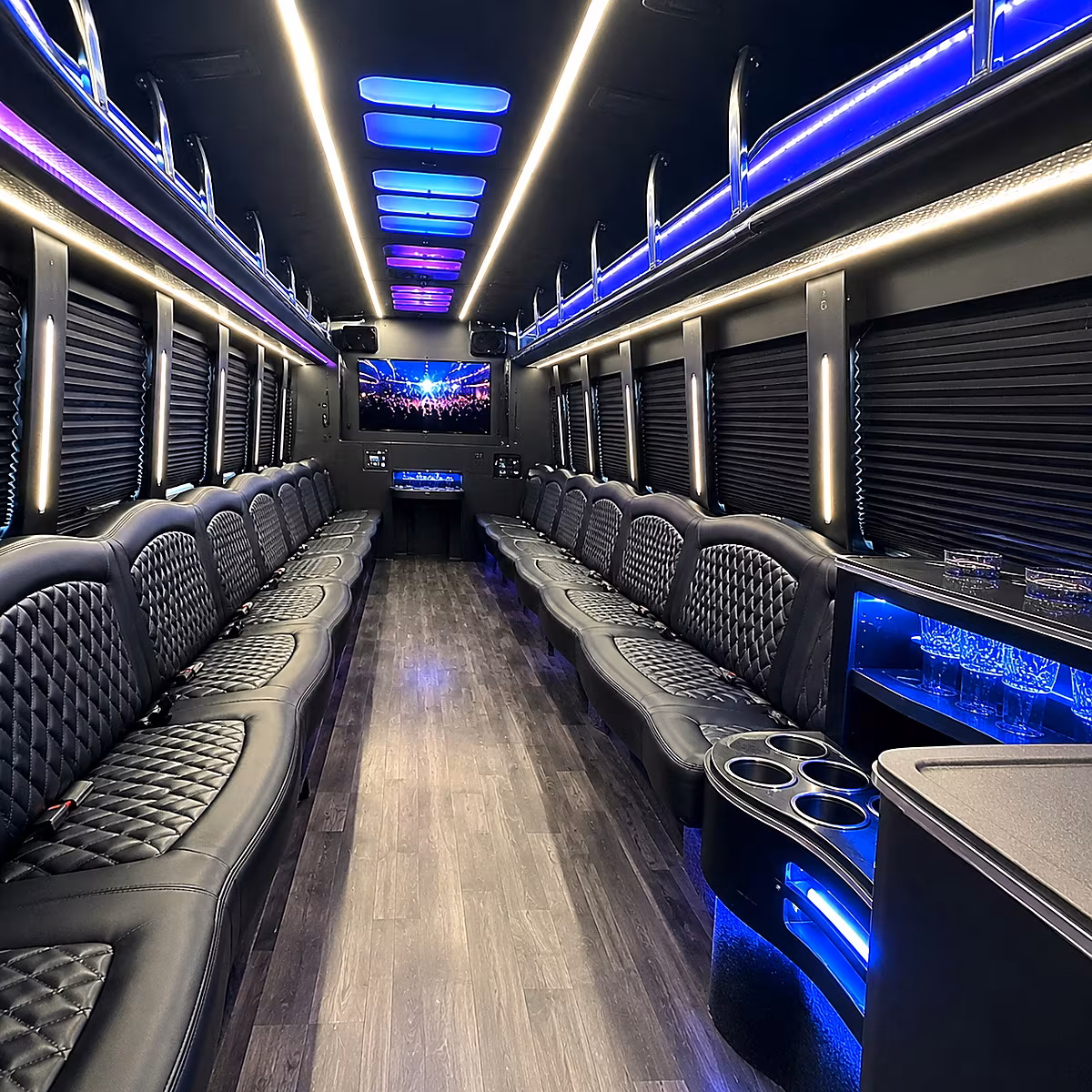 Dallas Birthday, Sweet 16, & Quinceañera Transportation party bus interior