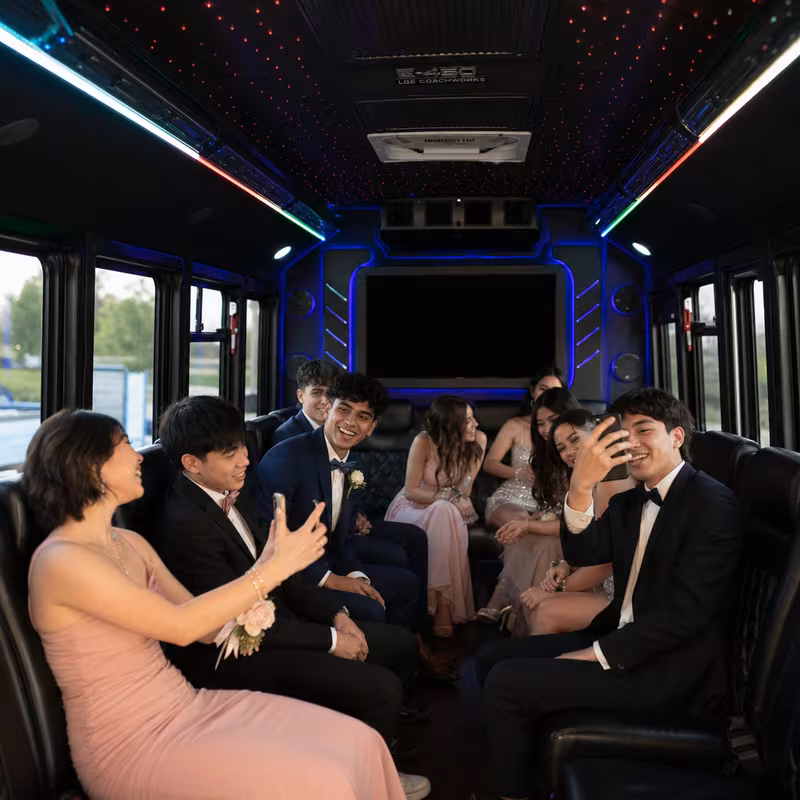 Black Mercedes Sprinter van staged for an Dallas Prom & Homecoming Transportation group
