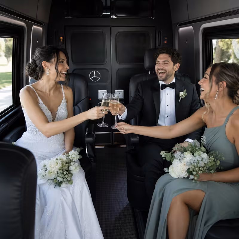 Black Mercedes Sprinter van staged for an Dallas Wedding Transportation group