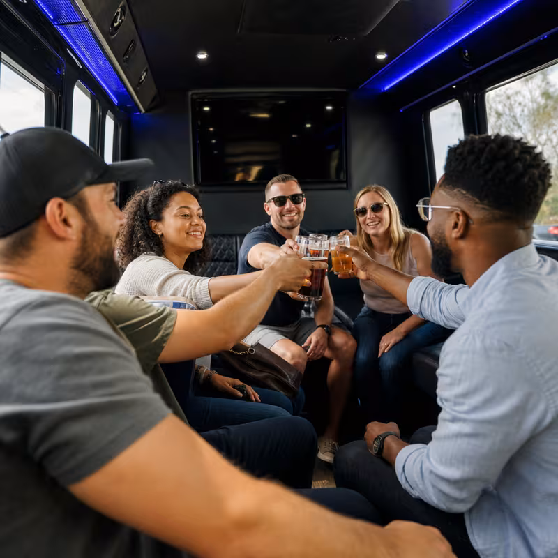 Black Mercedes Sprinter van staged for an Dallas Winery & Brewery Tour Transportation group